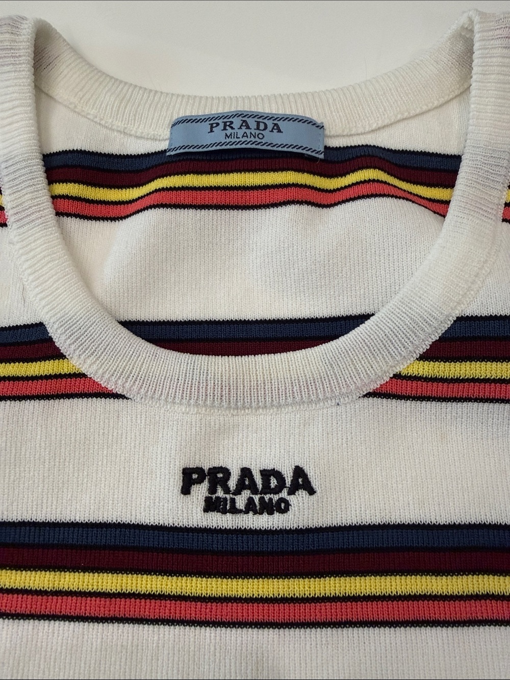 Women’s White Tank Top with Navy, Yellow & Red Stripes - Picture 7 of 8